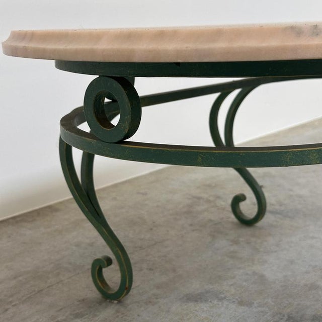 Vintage Pink Marble and Green Wrought Iron Coffee Table, 1970s For Sale - Image 4 of 12