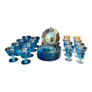 Mid 20th Century Fostoria Jamestown Blue Glassware Set - 25 pcs For Sale