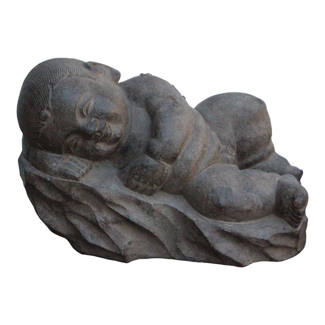 Chinese Oriental Stone Reclining Sleeping Baby Kid Figure For Sale