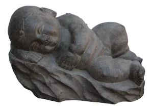 Chinese Oriental Stone Reclining Sleeping Baby Kid Figure