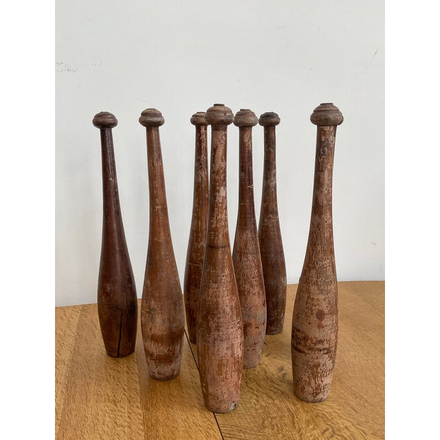 Antique Hand Carved Indian Club Pins & Exercise Weights - Set of 8 For Sale - Image 10 of 15