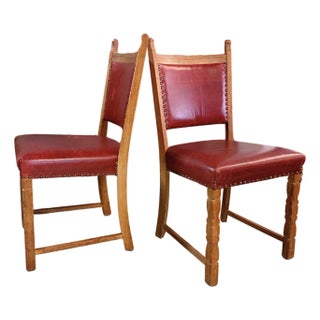 Henning Kjærnulf, Side Chairs, Oak, Leather, Denmark, 1960s For Sale