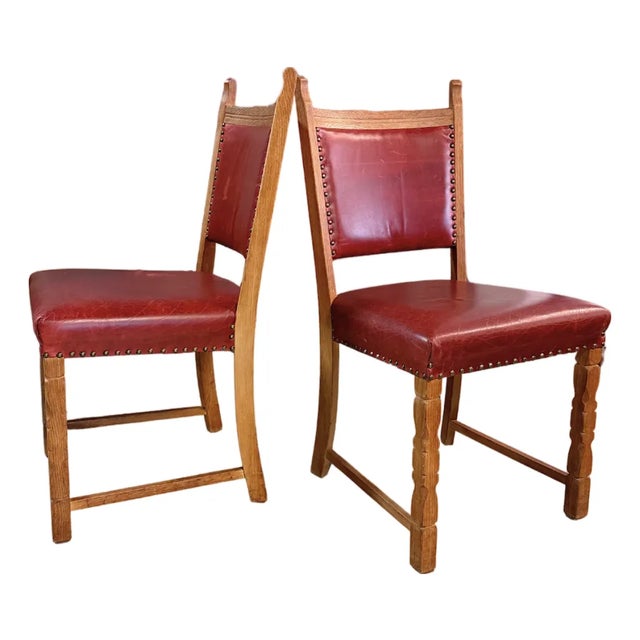 Henning Kjærnulf, Side Chairs, Oak, Leather, Denmark, 1960s For Sale
