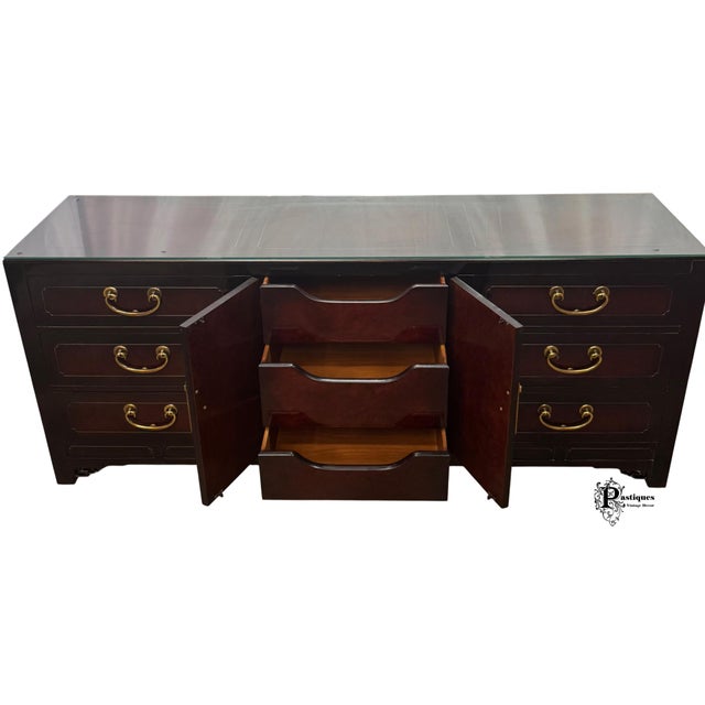 Wood Vintage Hickory White Chinoiserie Style Burl Wood & Lacquer Dresser & Mirror For Sale - Image 7 of 12