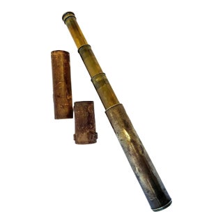 1870 J H Steward Lord Bury Brass Telescope with Leather Case London Ca - 2 Pieces For Sale