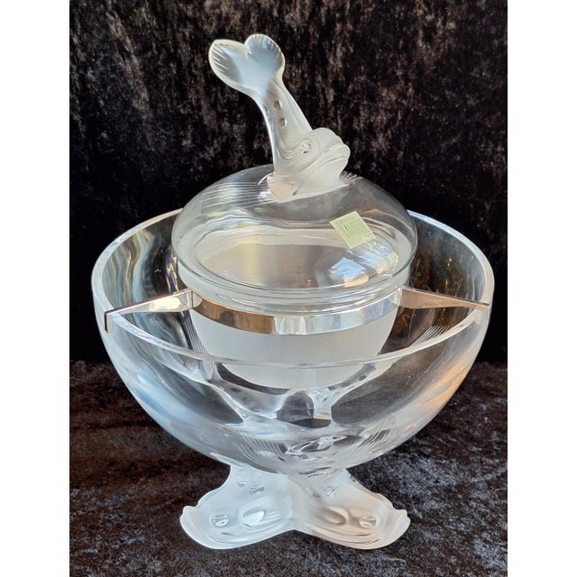 Caviar Dish Igor in Partially Frosted Crystal Glass by Lalique, 1990s, in Very Good conditions. Designed 1990 to 1999 This...
