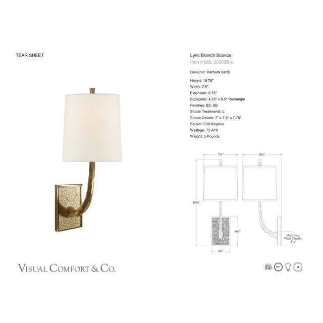Modern Barbara Barry for Visual Comfort Signature Lyric Branch Sconce in Soft Brass with Linen Shade For Sale - Image 3 of 4