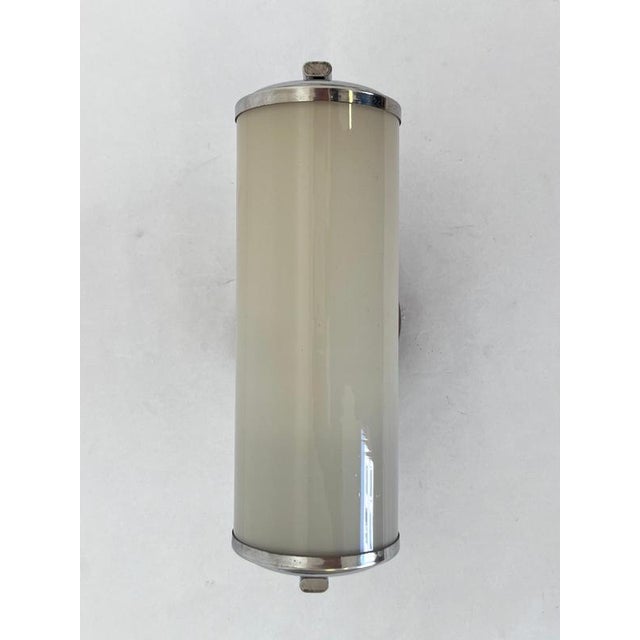 Glass Bauhaus Chrome and Milk Glass Wall Lamp, Former Czechoslovakia, 1940s For Sale - Image 7 of 9