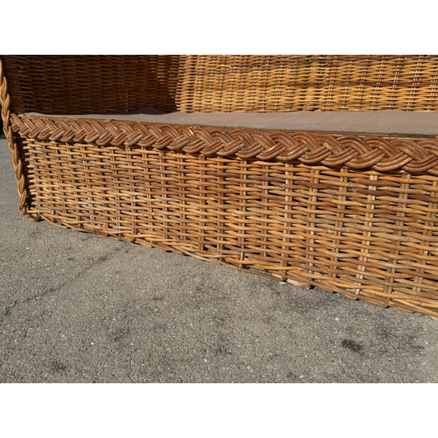 Vintage 72” Handwoven Rattan Sofa With Large Braid Trim For Sale - Image 11 of 12