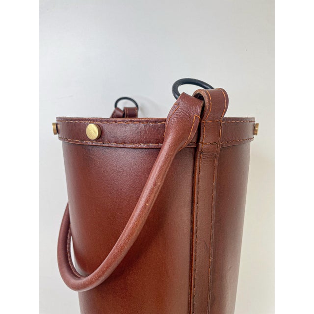 Brown Mid 20th Century French Leather Umbrella Stand in the Style of Jacques Adnet For Sale - Image 8 of 9