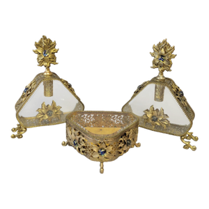 French Art Nouveau Gilt Bronze Perfume Set With 10" Bottles and Covered Box, c.1900