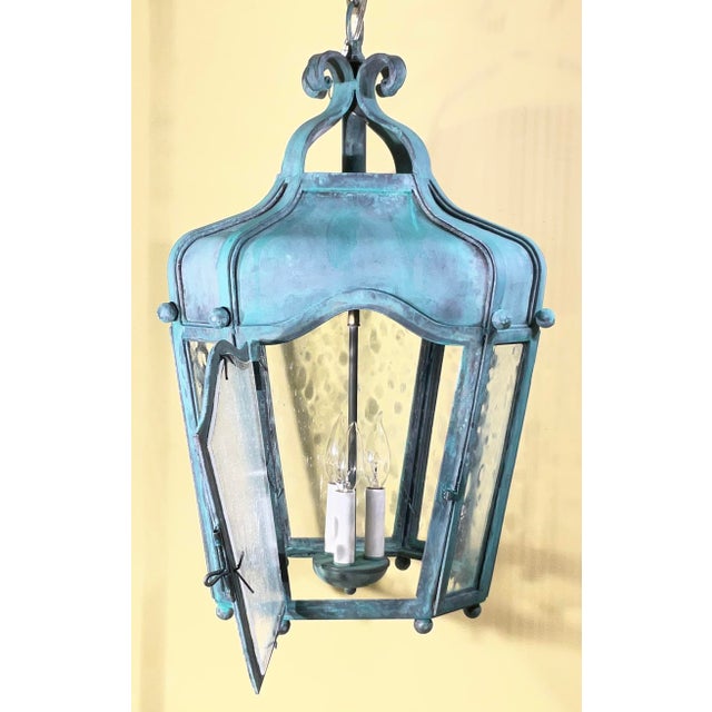 Exquisite Vintage Verdigris Hand -Forge Iron Hanging Lantern For Sale In Miami - Image 6 of 18