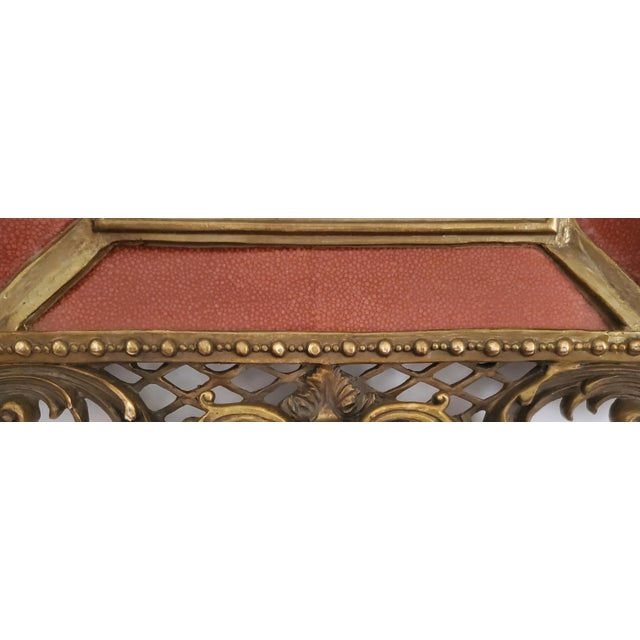 Beveled Wall Mirror With Candle Holders Faux Shagreen Red Porcelain & Brass Ormolu For Sale In Miami - Image 6 of 12