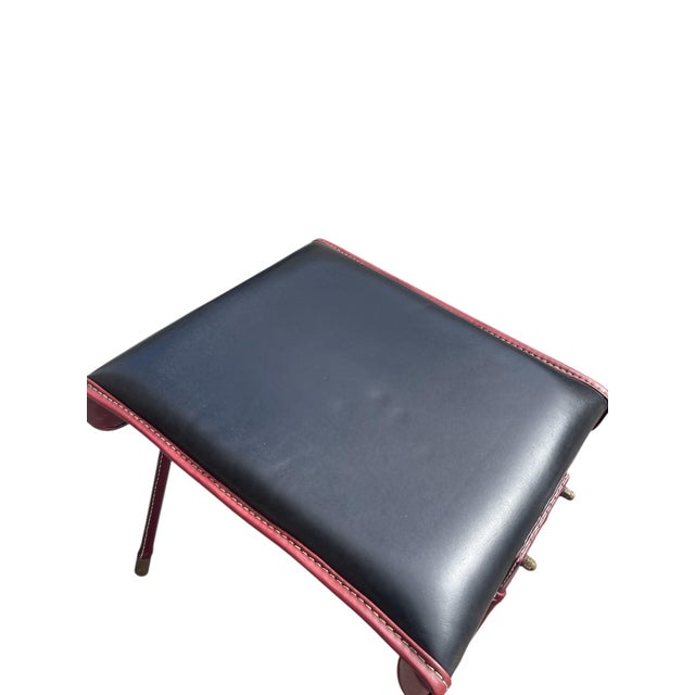 Stitched Leather Ottoman by Jacques Adnet, 1950s For Sale - Image 9 of 11