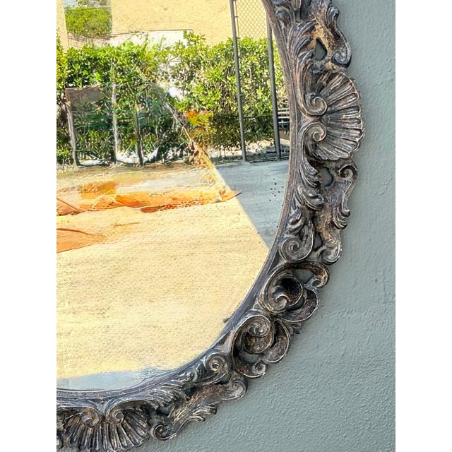 Vintage Carved Wood Oval Mirror For Sale - Image 4 of 12