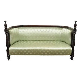 Antique 19th Century American Empire Curved Rail Carved Mahogany Pineapple Finial Sofa For Sale