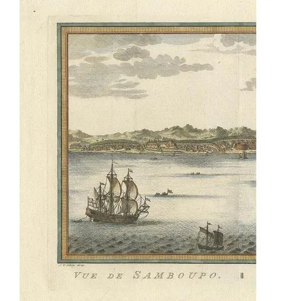 J. van Schley, Vue de Samboupo - Face of Samboepo, 1750, Paper For Sale - Image 3 of 5