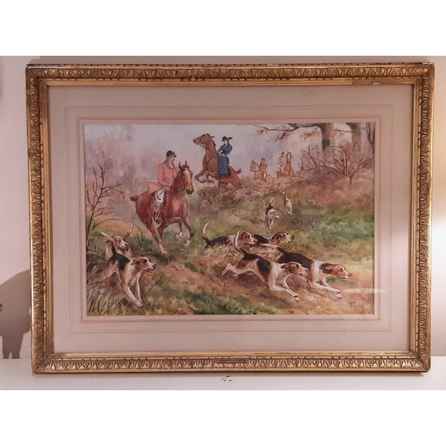 **Thomas Blinks' Original Hunt Scene Watercolor, Signed** This stunning watercolor painting by Thomas Blinks is matted and...