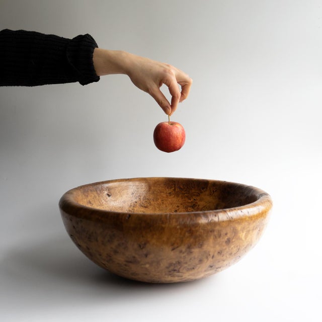 Large Vintage Turned Burl Oak Bowl, Table Centrepiece, Mid 20th Century For Sale - Image 13 of 14