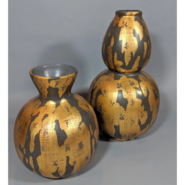 Mid-Century Modern Transitional Regency Gold and Gray Oversized Decorative Vase For Sale - Image 3 of 11