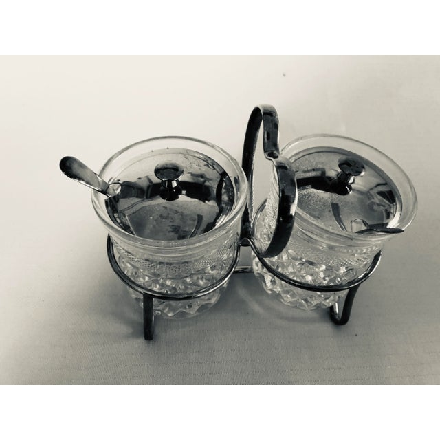 Shabby Chic Vintage Cut Glass & Silver Plated Condiment Caddy For Sale - Image 3 of 8