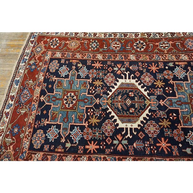 Excellent Navy Background With Symmetric Knots Geometric Pattern Antique Persian Karajeh Rug For Sale - Image 14 of 15