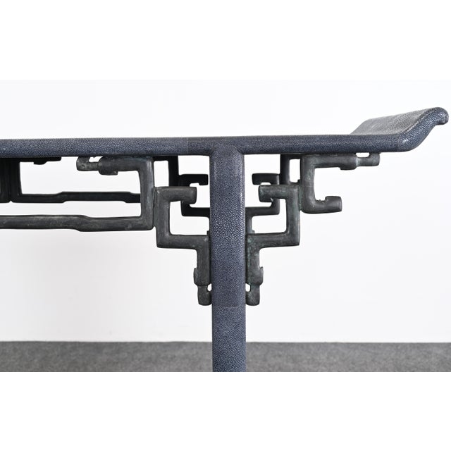 Metal Maitland Smith Modern Altar or Console Table in Faux Shagreen, 20th Century For Sale - Image 7 of 10