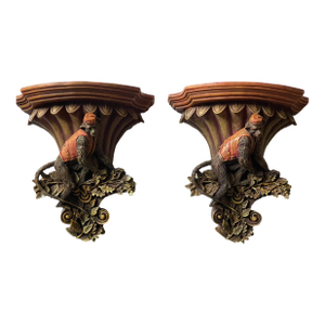 1960s Pair Tropical Coastal Monkey Brackets Mackenzie Childs Style