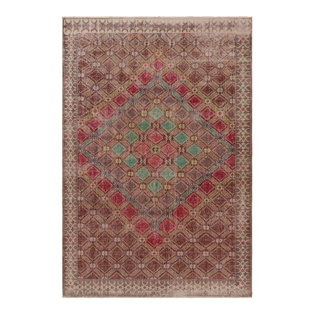 Vintage Distressed Rug, Multicolor Geometric Medallion Pattern - Rug & Kilim For Sale