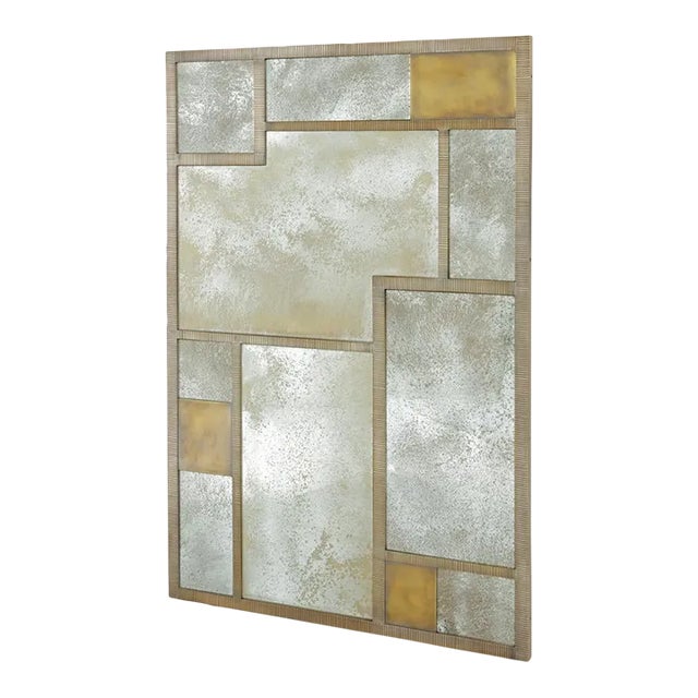 Mixed Antiqued Panels Linear Mirror (Mondrian) From the Madeline Stuart Collection For Sale