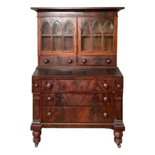 Antique American Federal Style Flame Mahogany Secretary-Bookcase Early 1800 For Sale