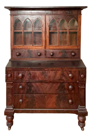 Antique American Federal Style Flame Mahogany Secretary-Bookcase Early 1800