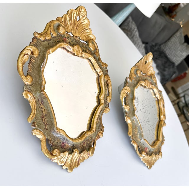Pair Italian Venetian Painted Gilt Wood Wall Mirror, 1960s For Sale In Palm Springs - Image 6 of 16