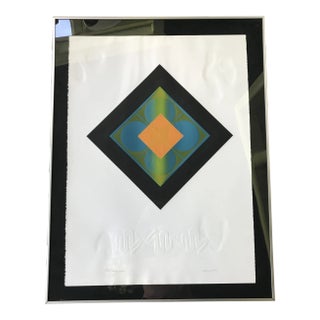 Mid-Century Modern Carlos Davila Geometric Embossed Serigraph Print, Framed For Sale