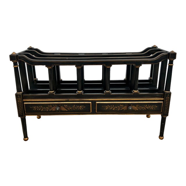 Vintage Maitland-Smith Style Ebony and Gilt Wood Canterbury For Sale