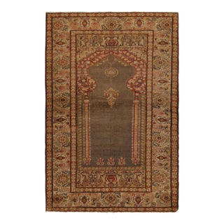 1920s Antique Kayseri Rug in Red, Gold & Beige Floral Pattern For Sale