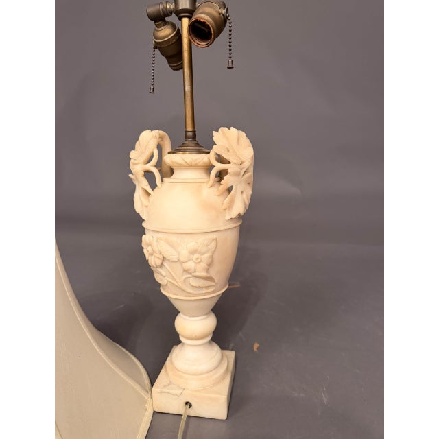 French 19th Century French Hand-Carved Marble Table Lamp With Floral & Grape Vine Motifs For Sale - Image 3 of 16