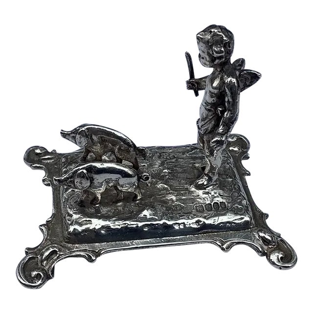 Late 18th Century Antique English Sterling Miniature Cupid and Pigs Sculpture Hallmarked For Sale