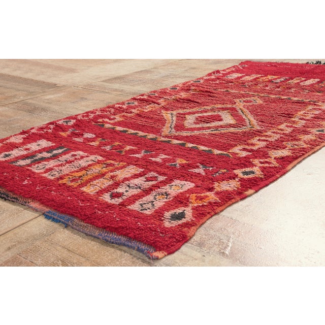 Red Vintage Boujad Moroccan Rug, 03'10 X 08'00 For Sale - Image 8 of 10