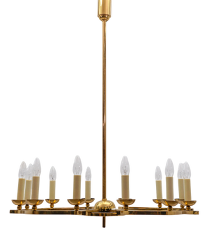 Large Chandelier in Brass attributed to Vereinigte Werkstätten München, Germany, 1950s