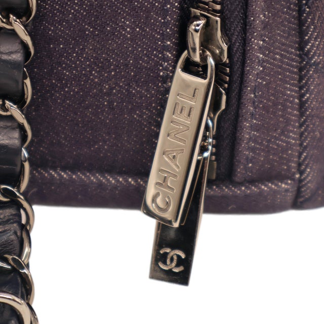 Chanel Dark Denim Quilted Trendy Two-Way Medium Bowler Bag, 2015 - 2016. For Sale - Image 10 of 12