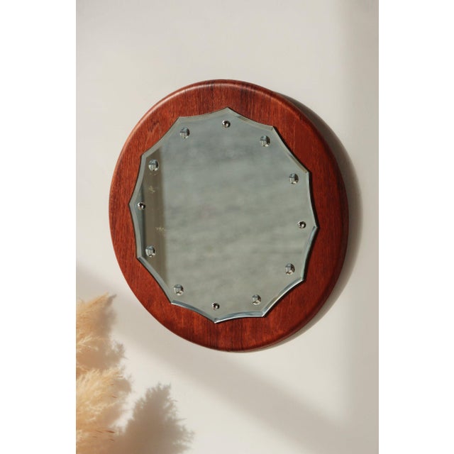 Vintage Round Teak Mirror, 1960s For Sale - Image 4 of 18