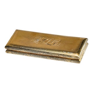 Heavy Antique Meriden Stamp Box Gold Gilt Desk Paperweight Accessory Home Office Decor For Sale