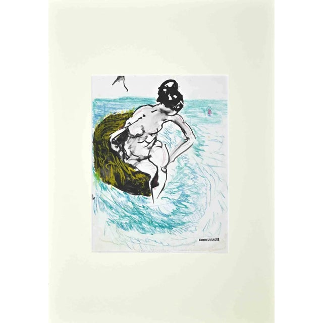 The bather is an original drawing in china and watercolor realized by Gaston Livragne in 1960 ca. Good conditions except...