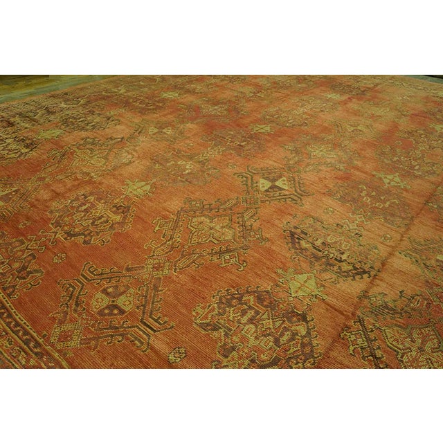 Shabby Chic 1900s Orange Salmon Geometric Antique Decorative Turkish Oushak Rug 17' X 19'8" Handknotted Wool Carpet For Sale - Image 3 of 7