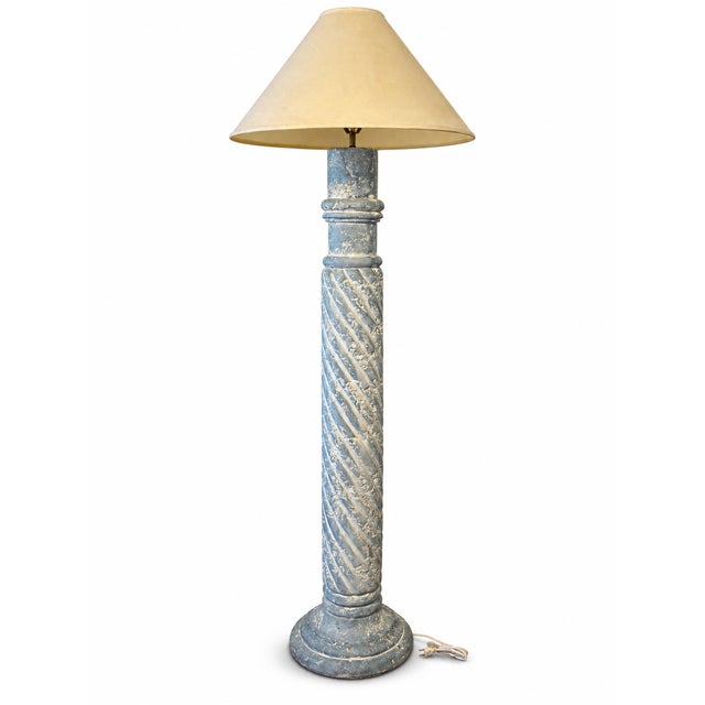 1980s Postmodern Blue-Gray Twisted Column Floor Lamp With Cream Empire Shade For Sale - Image 10 of 14
