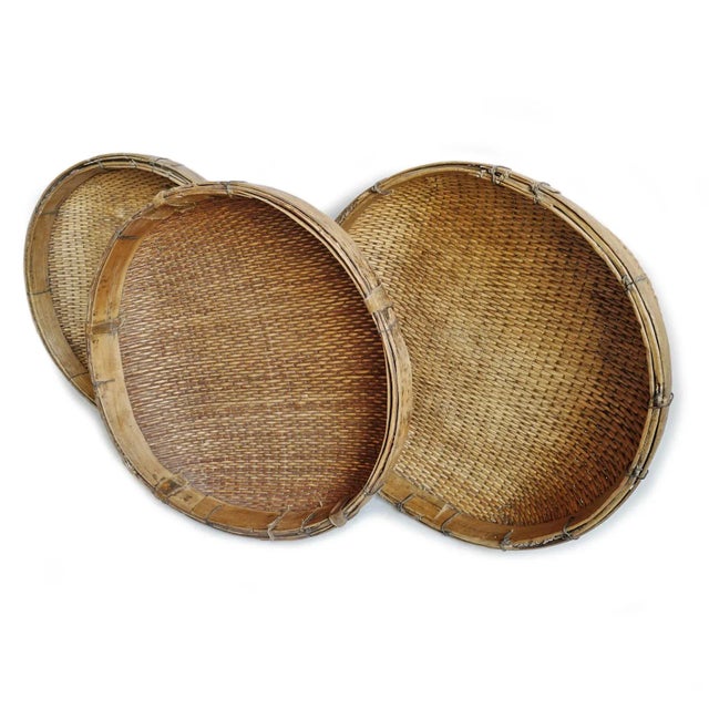 Tan Vintage Jumbo Bamboo Grain Basket For Sale - Image 8 of 12
