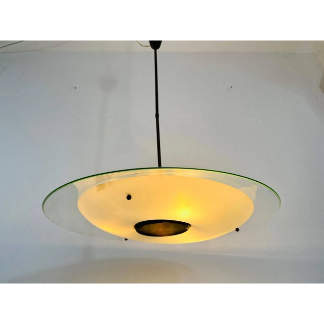 Mid-Century Modern Italian Brass and Glass Pendant Lamp, 1950s For Sale - Image 8 of 13