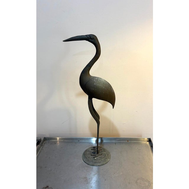 Mid-Century Modern Brass Flamingo / Crane Statue For Sale - Image 3 of 5