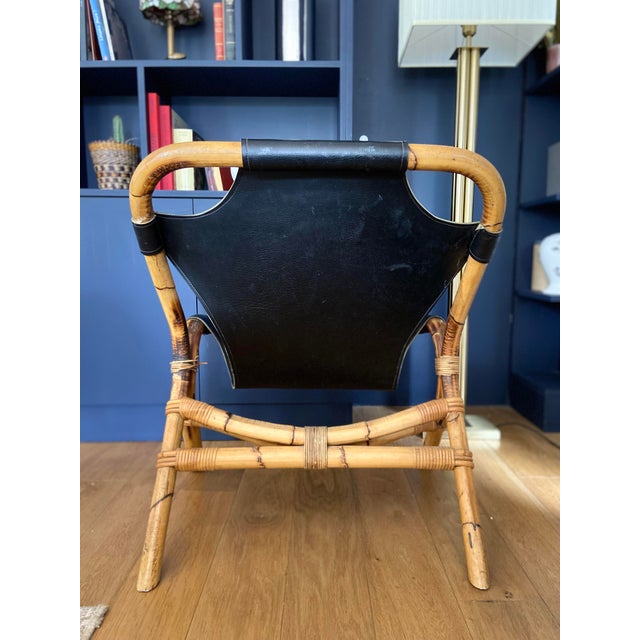 1960s Bamboo and Leather Slung Armchair, 1960s For Sale - Image 5 of 6